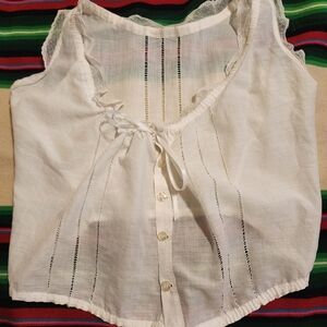 1920's Elegant White Lace Trimmed Women's Top